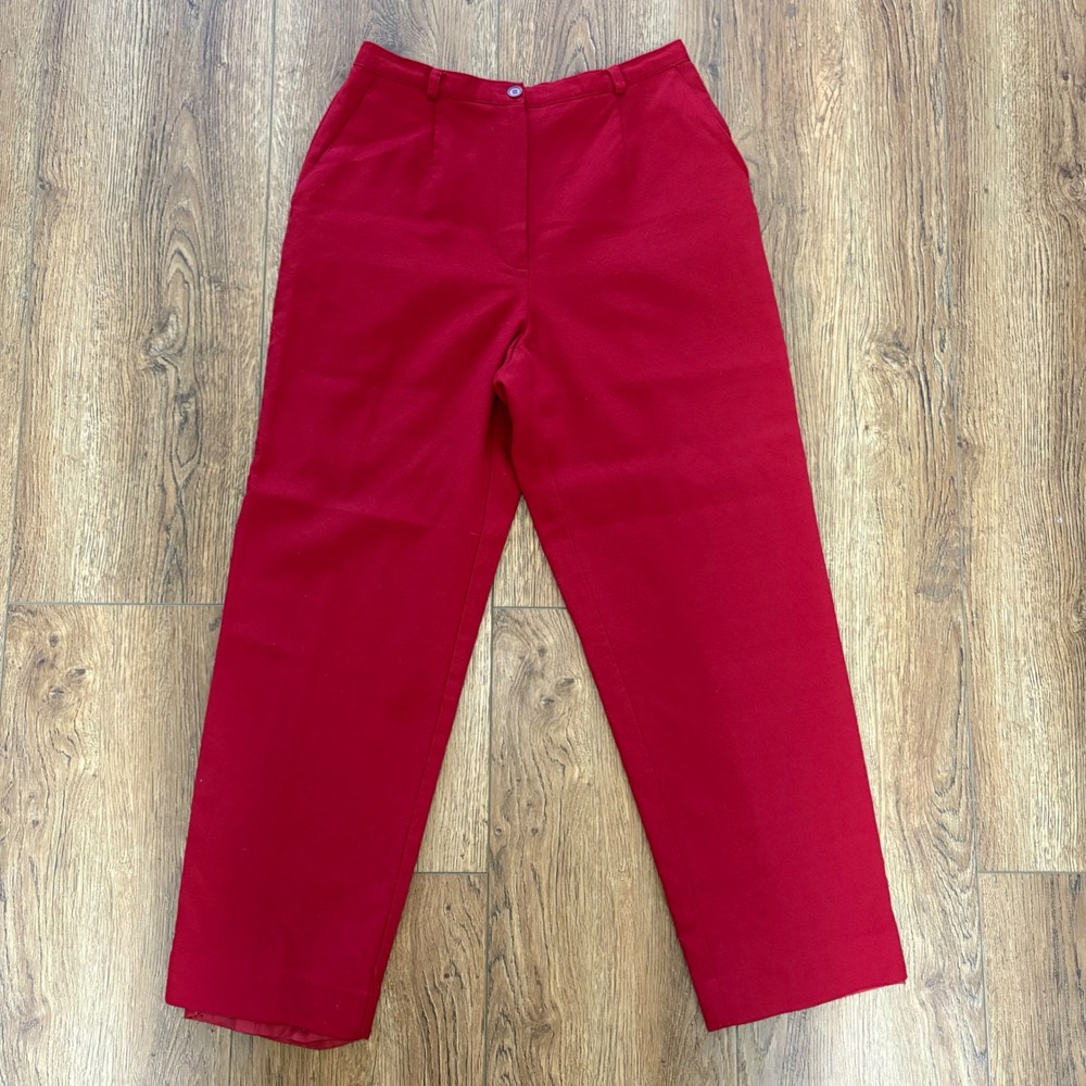 VTG Norton McNaughton Red 100% Wool Trousers High Rise Dress Pants 10P 90s Retro